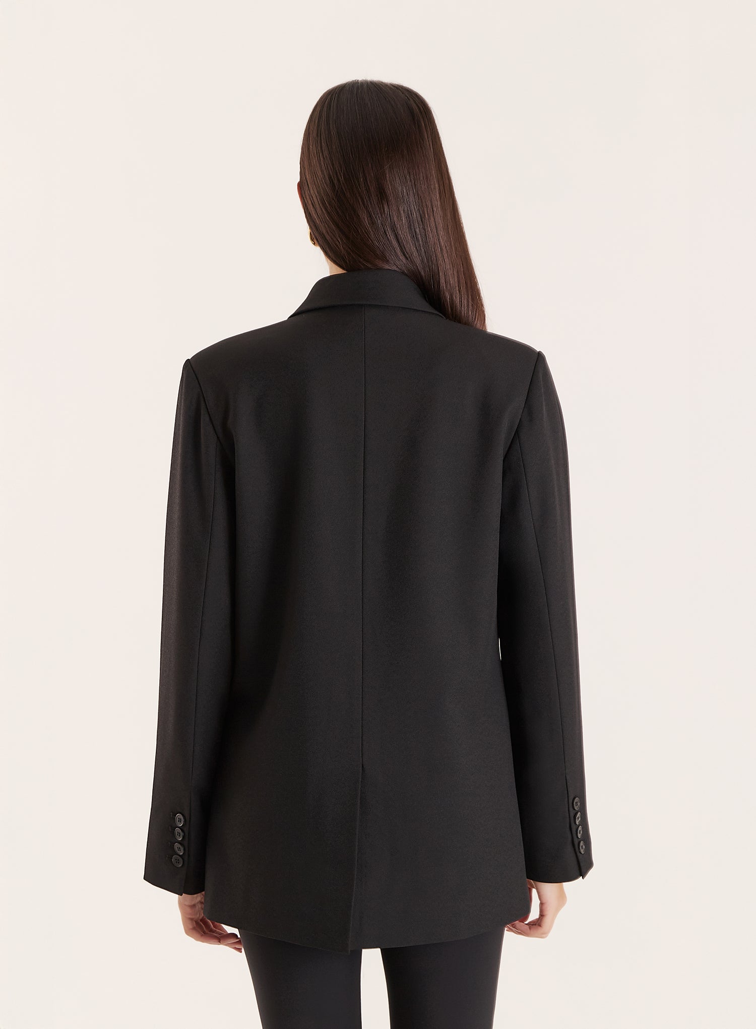 Black Satin Lapel Double Breasted Tuxedo Blazer